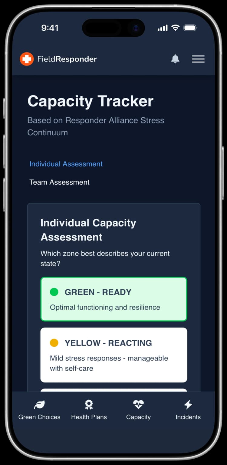 FieldResponder App Capacity Tracker on iPhone