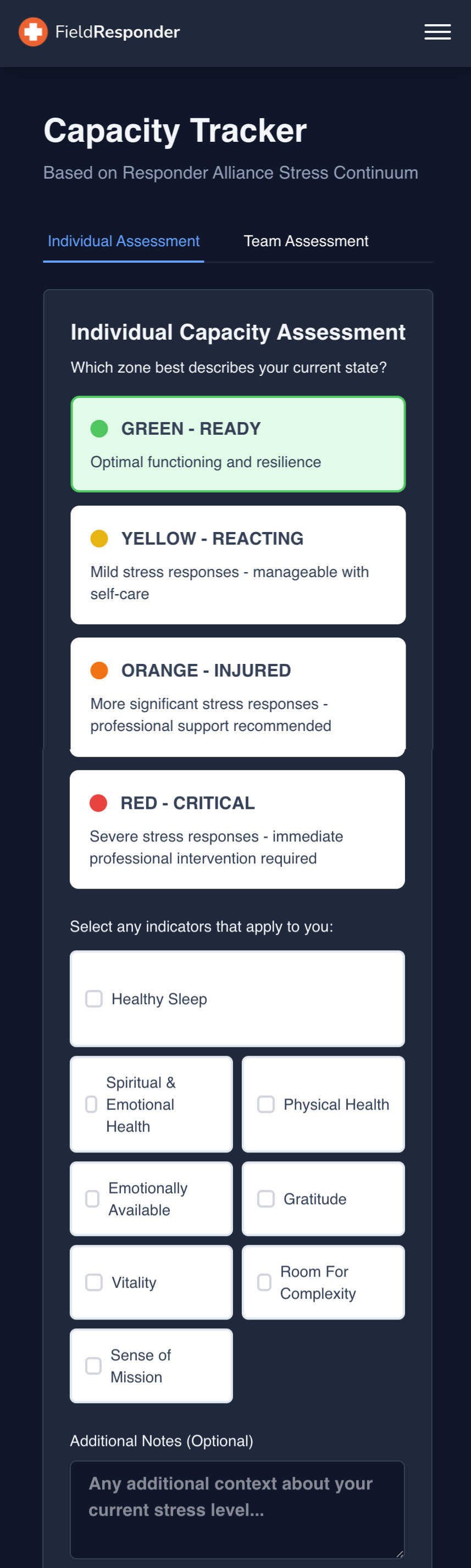 Capacity Tracker screenshot of the FieldResponder app.